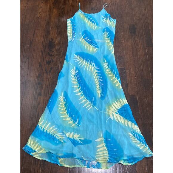 SILK Tropical Oceanic Print Hawaiian Maxi Dress Women's XL Beachy Resort Lined - Picture 1 of 6
